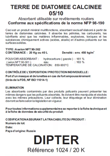 TERRE DE DIATOMEE USAGE ROUTE HOMOLOGUE NF