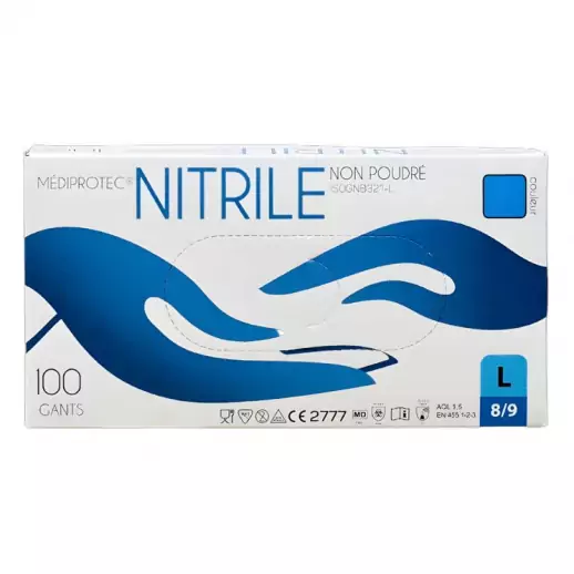R0411010 Gants nitrile bleu non poudrés Taille L