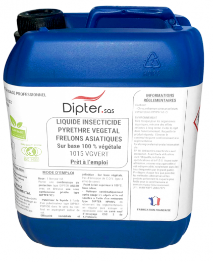 1015VGVERT Insecticide liquide VERT spécial frelons asiatiques et tous insectes volants 100% d’origine végétale. Prêt à l’emploi