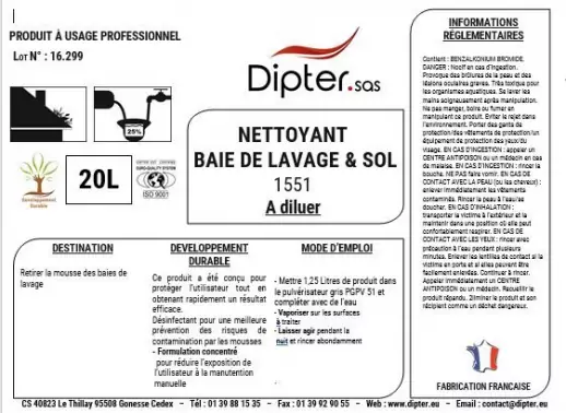 1551 Propreté des baies de lavage. A diluer à 25%