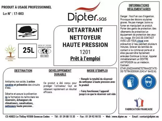 1201 Détartrant concentré non acide des circuits d’eau et des nettoyeurs haute pression