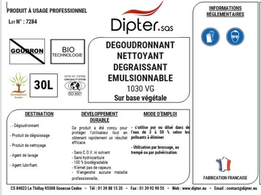 1030 VG Dégoudronnant nettoyant dégraissant émulsionnable sur base végétale