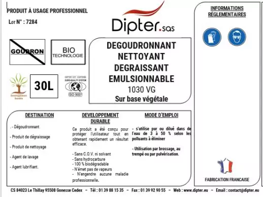 1030 VG Dégoudronnant nettoyant dégraissant émulsionnable sur base végétale